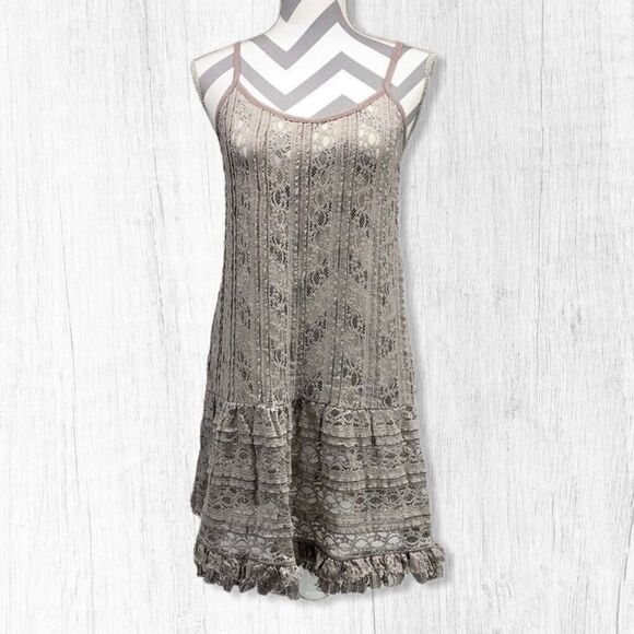 E by Eloise Taupe Lace See Through Dress size Medium - Picture 1 of 4